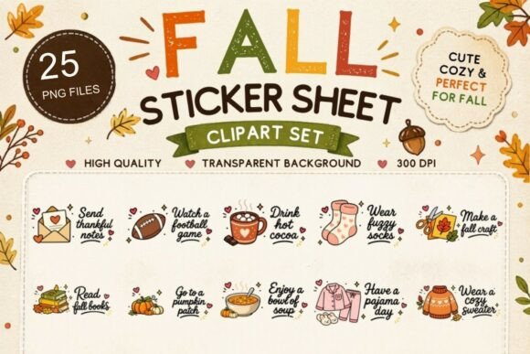 Fall Sticker Sheet Clipart Bundle: Elevating Autumn Projects with Cozy Digital Assets