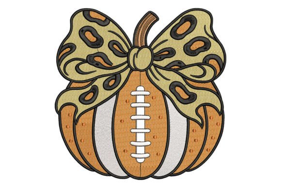 Leopard Bow Pumpkin Football Embroidery Design